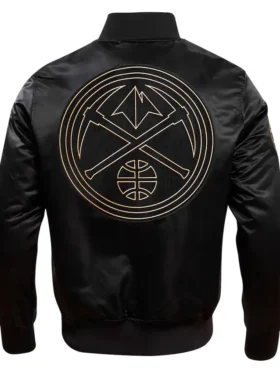 Denver Nuggets Satin Black Full Snap Bomber Jacket 1