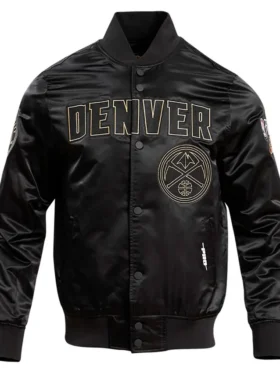Denver Nuggets Satin Black Full Snap Bomber Jacket