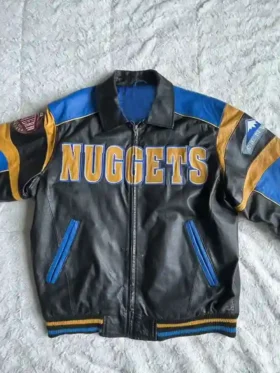 Denver Nuggets Vintage Leather Zip Bomber Jacket