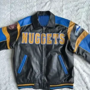 Denver Nuggets Vintage Leather Zip Bomber Jacket
