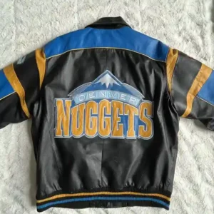 Denver Nuggets Vintage Leather Zipper Bomber Jacket