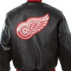 Detroit Red Wings Black Leather Bomber Jacket Back