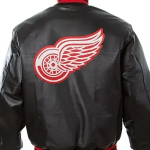 Detroit Red Wings Black Leather Bomber Jacket Back