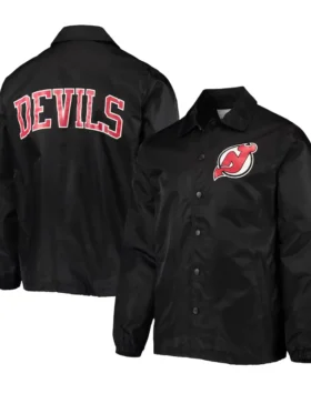 Devils Black Starter Full Snap Bomber Jacket