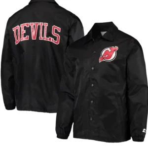 Devils Black Starter Full Snap Bomber Jacket