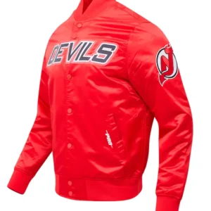 Devils Red Satin Full Snap Bomber Jacket