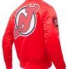 Devils Red Satin Full Snap Bomber Jacket Back
