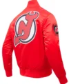 Devils Red Satin Full Snap Bomber Jacket Back