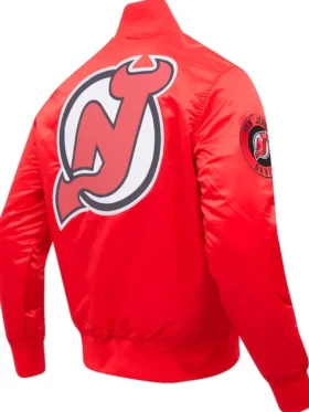 Devils Red Satin Full Snap Bomber Jacket Back