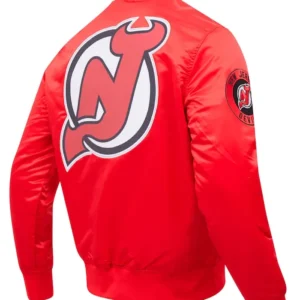 Devils Red Satin Full Snap Bomber Jacket Back