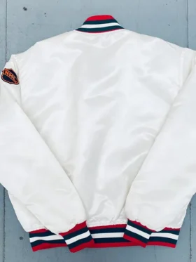 Devils Satin White Bomber Jacket Back