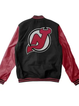 Devils Varsity Black And Red Full Snap Wool Jacket Back