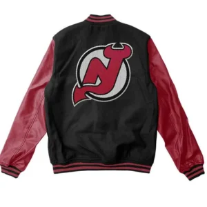 Devils Varsity Black And Red Full Snap Wool Jacket Back