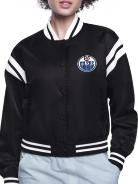 Edmonton Oilers Black Team Logo Satin Jacket