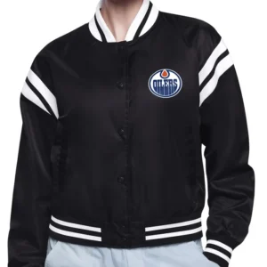 Edmonton Oilers Black Team Logo Satin Jacket