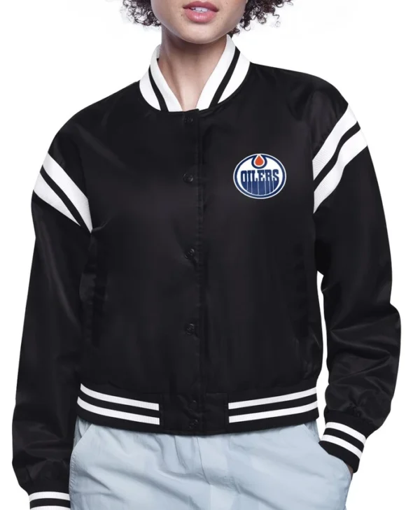 Edmonton Oilers Black Team Logo Satin Jacket