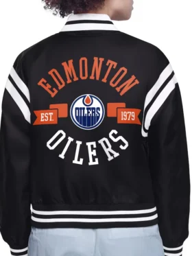 Edmonton Oilers Black Team Logo Satin Jacket Back