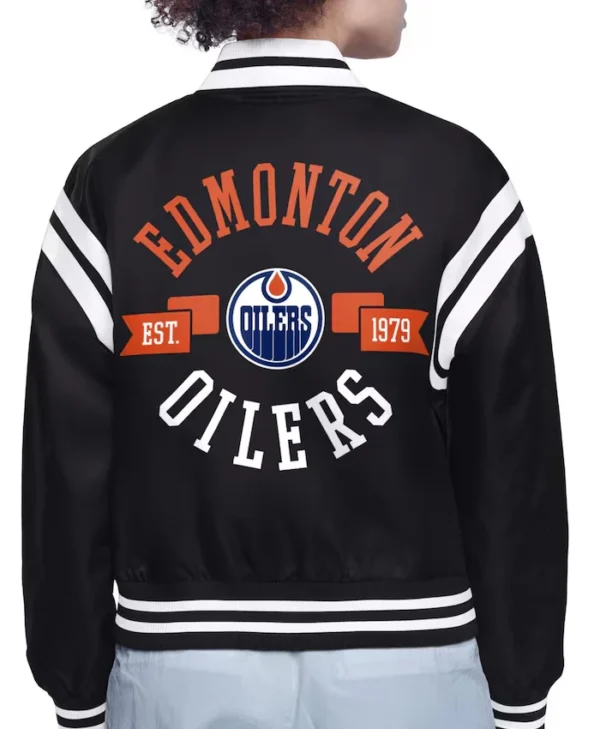 Edmonton Oilers Black Team Logo Satin Jacket Back