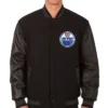 Edmonton Oilers Black Wool And Leather Jacket