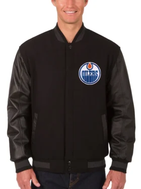Edmonton Oilers Black Wool And Leather Jacket