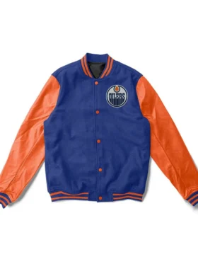 Edmonton Oilers Blue And Orange Varsity Jacket