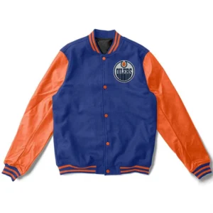 Edmonton Oilers Blue And Orange Varsity Jacket