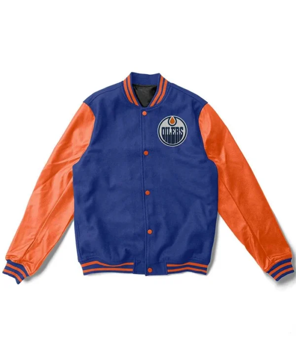 Edmonton Oilers Blue And Orange Varsity Jacket