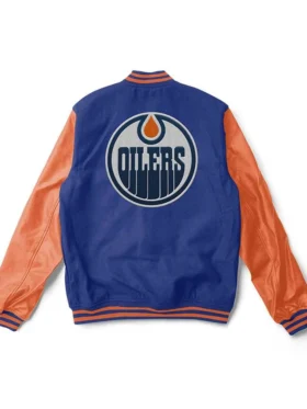 Edmonton Oilers Blue And Orange Varsity Jacket Back