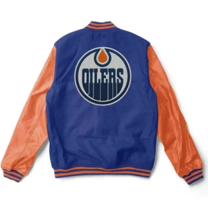 Edmonton Oilers Blue And Orange Varsity Jacket Back