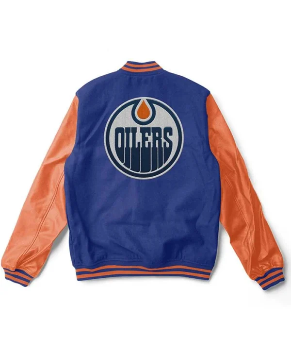 Edmonton Oilers Blue And Orange Varsity Jacket Back