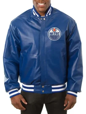 Edmonton Oilers Blue Leather Jacket
