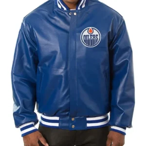 Edmonton Oilers Blue Leather Jacket