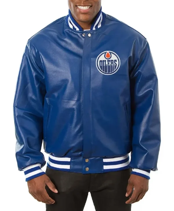 Edmonton Oilers Blue Leather Jacket