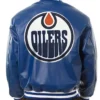 Edmonton Oilers Blue Leather Jacket Back