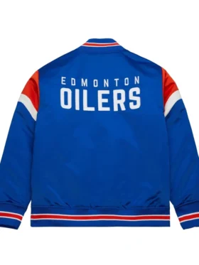 Edmonton Oilers Blue Satin Jacket Back