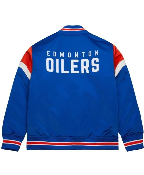 Edmonton Oilers Blue Satin Jacket Back
