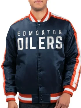 Edmonton Oilers Blue Varsity Satin Jacket