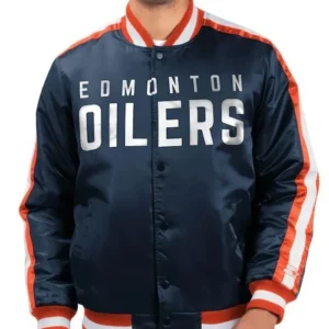 Edmonton Oilers Blue Varsity Satin Jacket