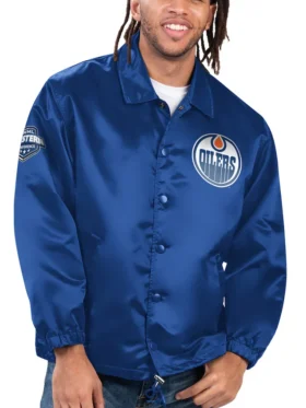 Edmonton Oilers Starter Blue Satin Jacket