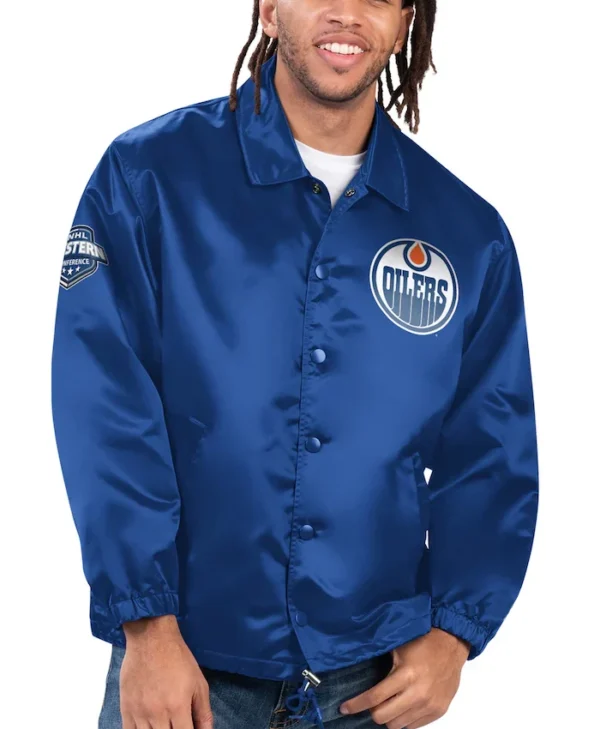 Edmonton Oilers Starter Blue Satin Jacket