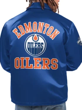 Edmonton Oilers Starter Blue Satin Jacket Back