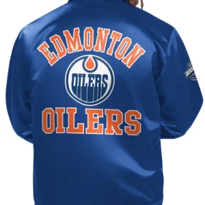 Edmonton Oilers Starter Blue Satin Jacket Back