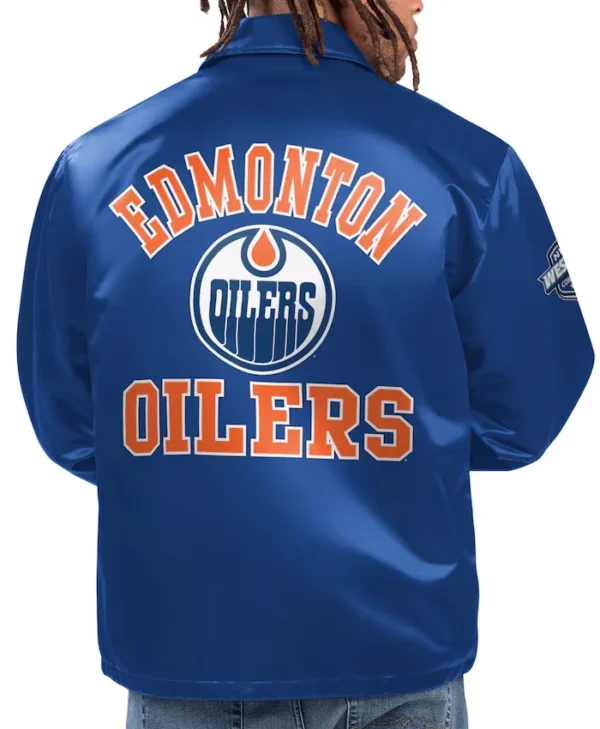 Edmonton Oilers Starter Blue Satin Jacket Back