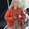 Elle Fanning Red Bomber Jacket