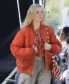 Elle Fanning Red Bomber Jacket