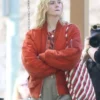 Elle Fanning Red Bomber Jacket Front