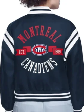 Ellie Montreal Canadiens Printed Black Varsity Satin Jacket Back