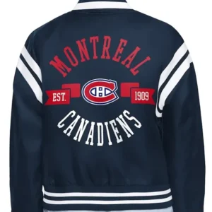Ellie Montreal Canadiens Printed Black Varsity Satin Jacket Back