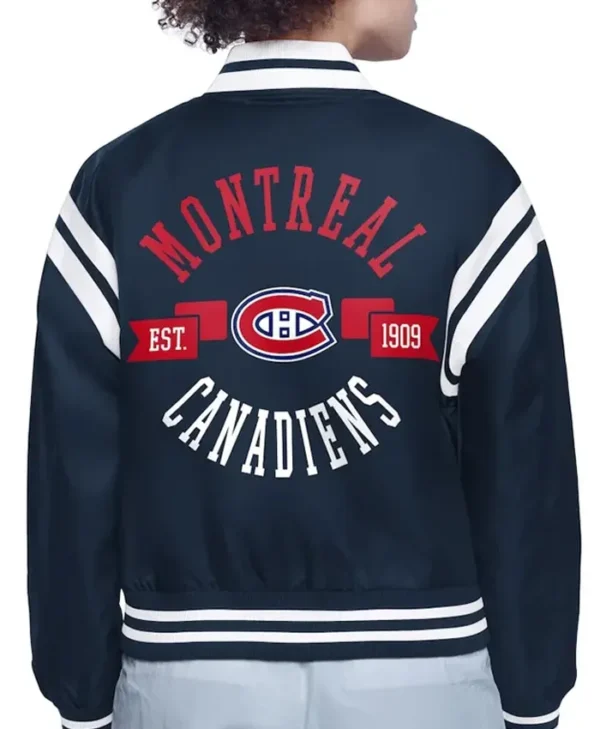 Ellie Montreal Canadiens Printed Black Varsity Satin Jacket Back