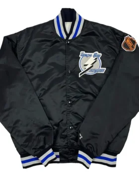 Elna NHL Tampa Bay Lightning Black Satin Varsity Jacket